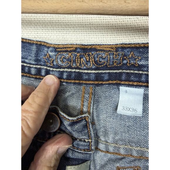 Cinch Men's Denim Jeans Sz 33x36 (34) Distressed Grunge Work Cowboy Straight Leg - Picture 8 of 16